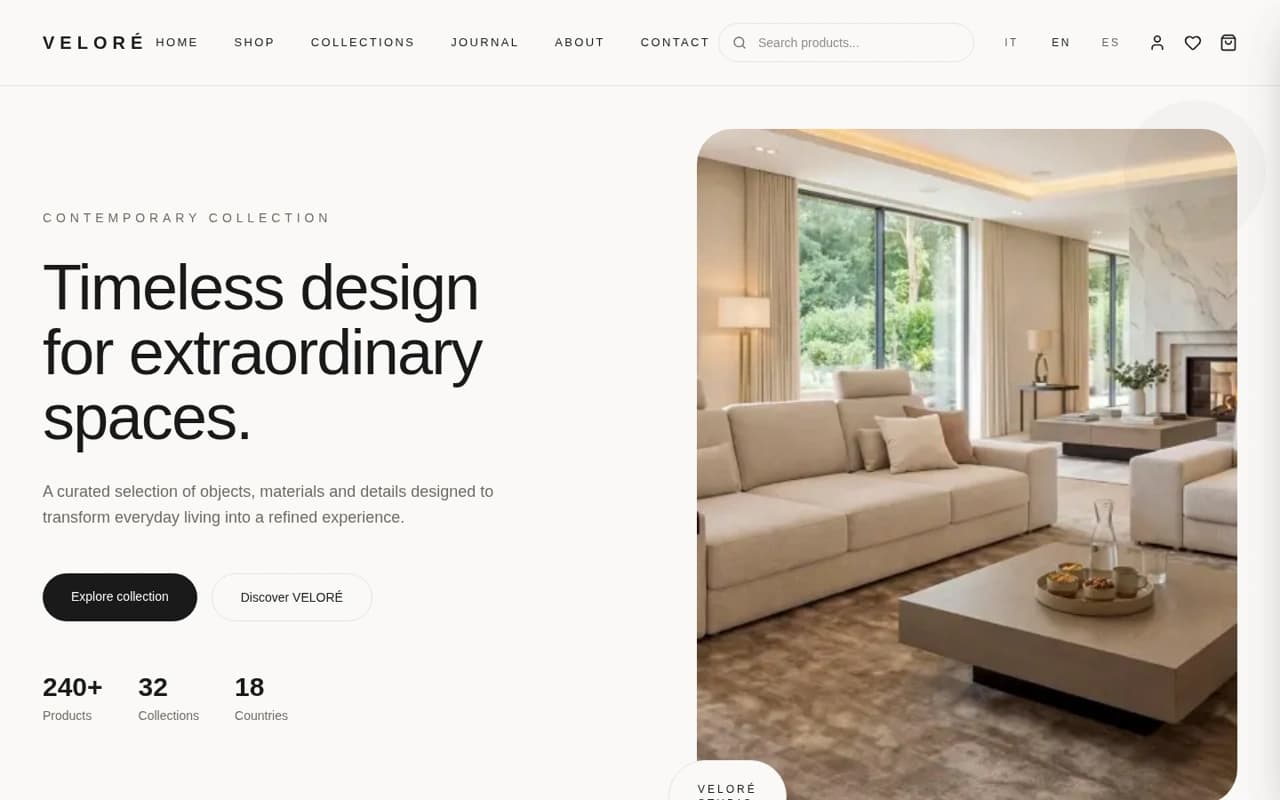 Velore Studio — E-commerce experience with refined product storytelling.