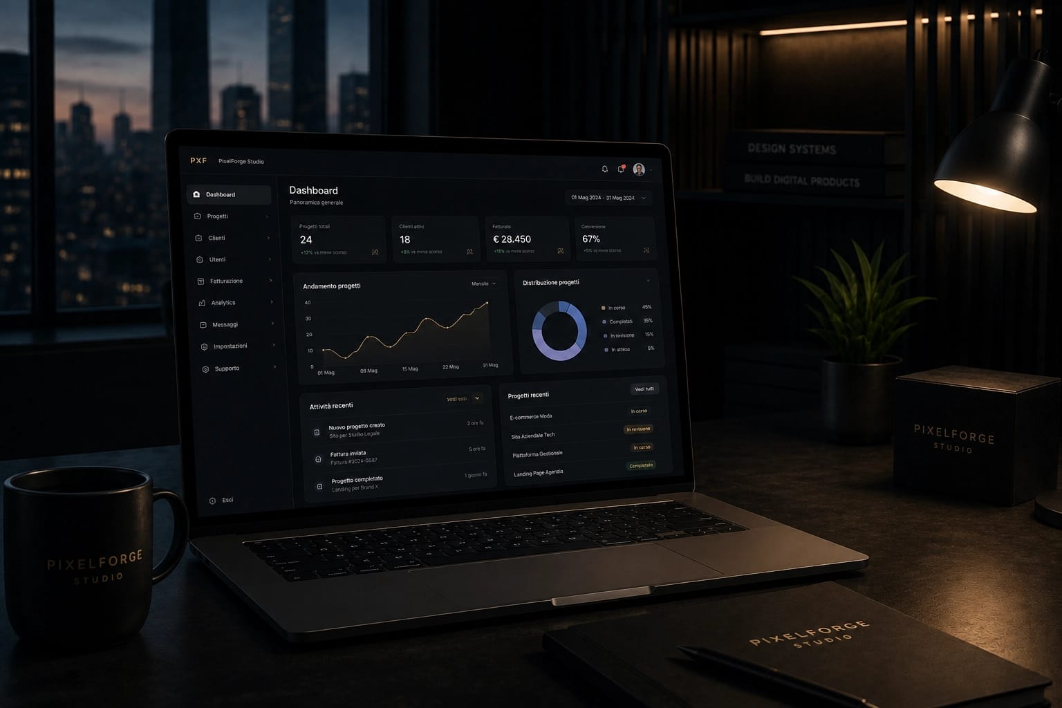 Plataforma digital — vista previa de panel de gestión a medida